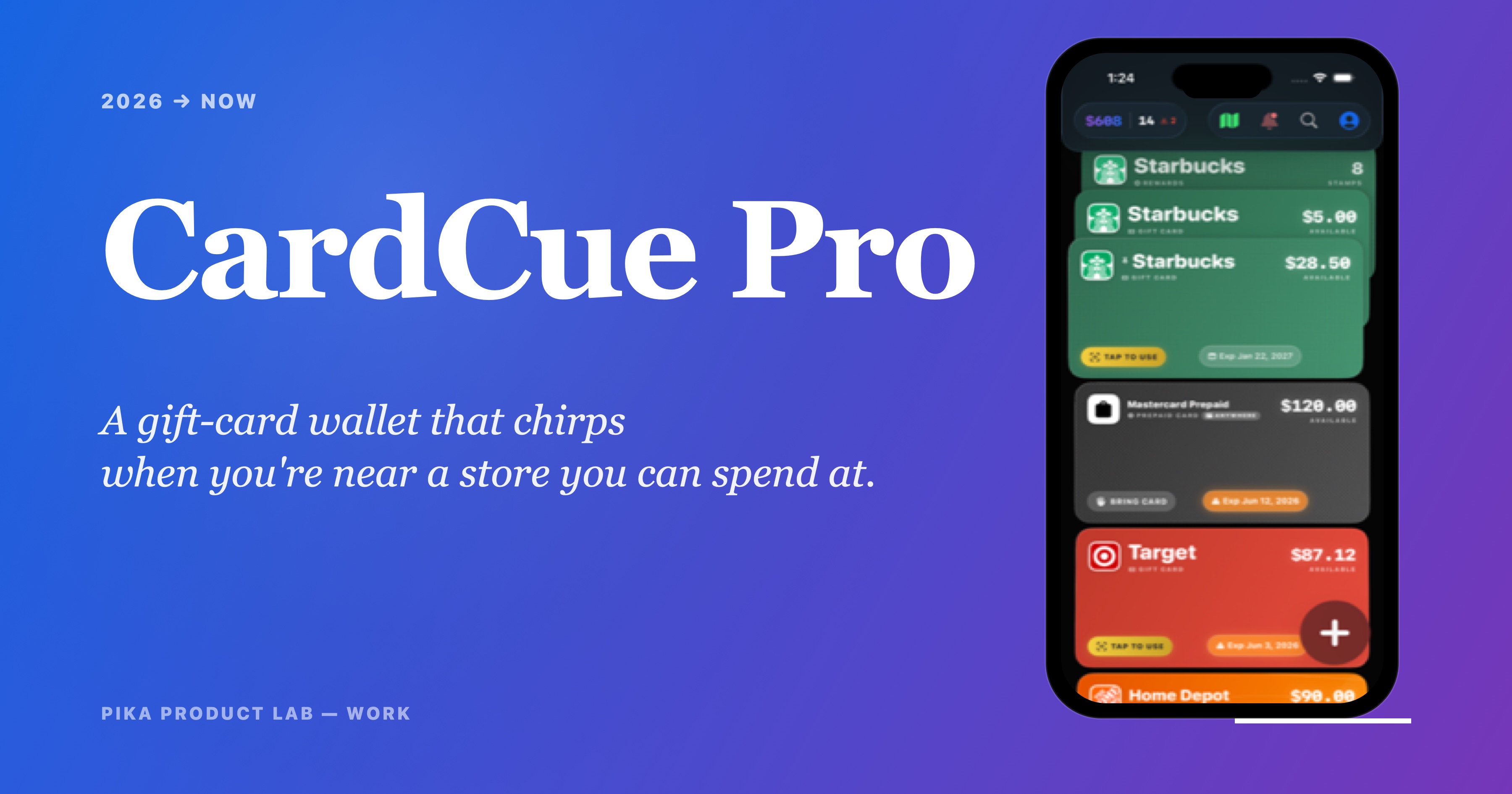 CardCue Pro, a gift-card wallet that chirps when you're near a store you can spend at.